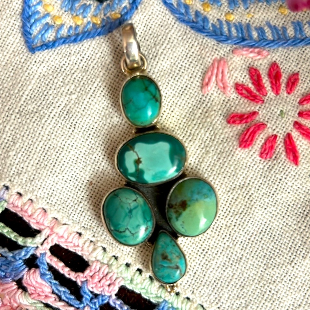 Sterling Silver Five Stone Turquoise Pendant - image 1